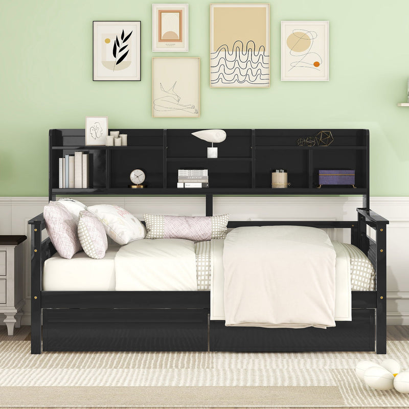 Daybed, Slat Support, With Bedside Shelves And 2 Drawers - R&R Furniture Gallery (Fountain Valley, CA)