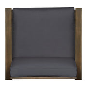 Dark gray outdoor Noble House club arm chair with slat panel design and water-resistant cushion for outdoor seating.