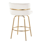 Lumi Source Cinch Glam Art Deco fixed height counter stool set with swivel, round footrest, and stylish design, set of two.