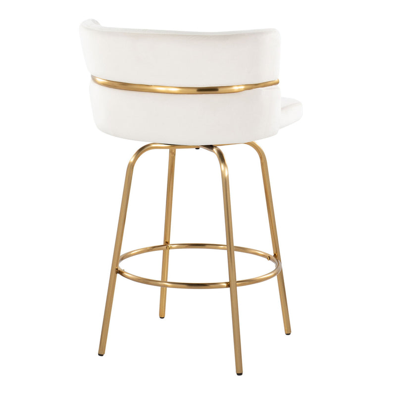 Lumi Source Cinch Glam Art Deco fixed height counter stool set with swivel, round footrest, and stylish design, set of two.