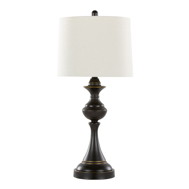 Pair of Lumi Source Montgomery contemporary table lamps with sleek bases and fabric shades, ideal for modern living room decor.