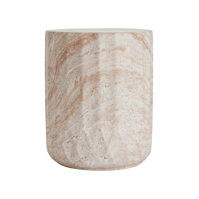 Outdoor / Indoor Lightweight Concrete Side Table, Cylinder Travertine Finish Accent Table - Beige - R&R Furniture Gallery (Fountain Valley, CA)