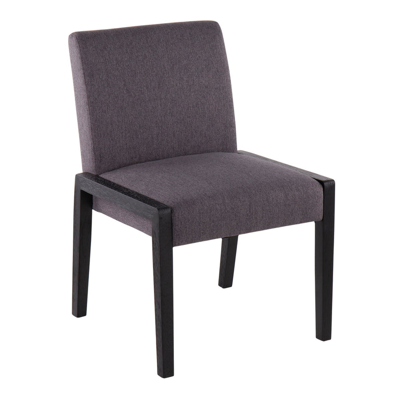 Pair of Lumi Source Carmen contemporary elegant design chairs in neutral fabric with sleek wooden legs, set of 2.