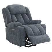 Omarion - Power Recliner With Lift, Heating & Massage - Blue Chenille - R&R Furniture Gallery (Fountain Valley, CA)