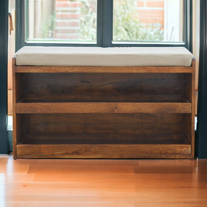 Pull Out Shoe Bench - Chestnut / Mud Linen - R&R Furniture Gallery (Fountain Valley, CA)