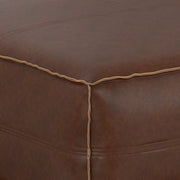 Large square Brody coffee table pouf by Simpli-Home, beige fabric accent pouf for living room decor.