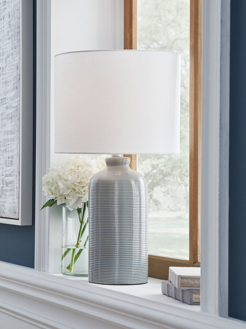 Wimlow - Ceramic Table Lamp - Gray Blue - R&R Furniture Gallery (Fountain Valley, CA)
