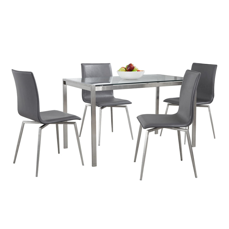 Lumi Source Fuji Mason 5-piece upholstered swivel contemporary dining set with glass tabletop and modern design.
