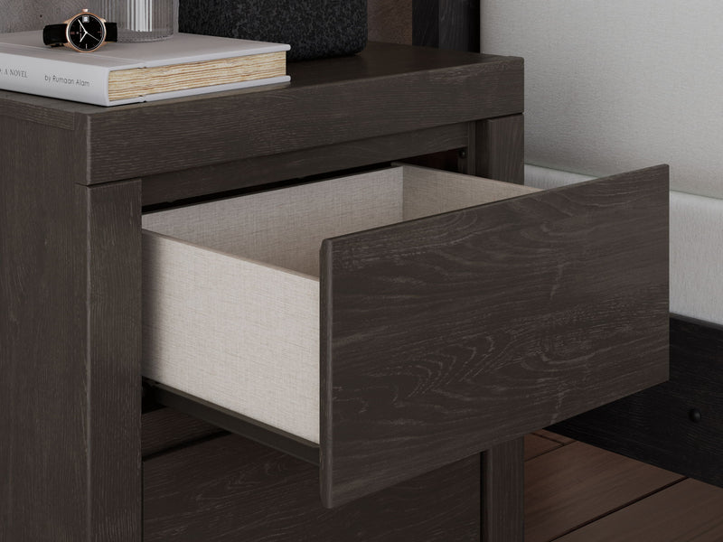 Fraluna - Two Drawer Night Stand - Charcoal - R&R Furniture Gallery (Fountain Valley, CA)