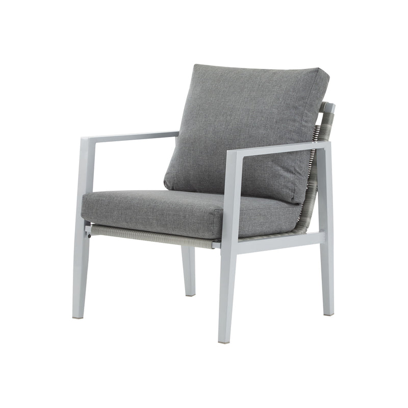 Modern Noble House lounge arm chair with rope accents and plush cushions, showcasing a stylish and comfortable seating design.