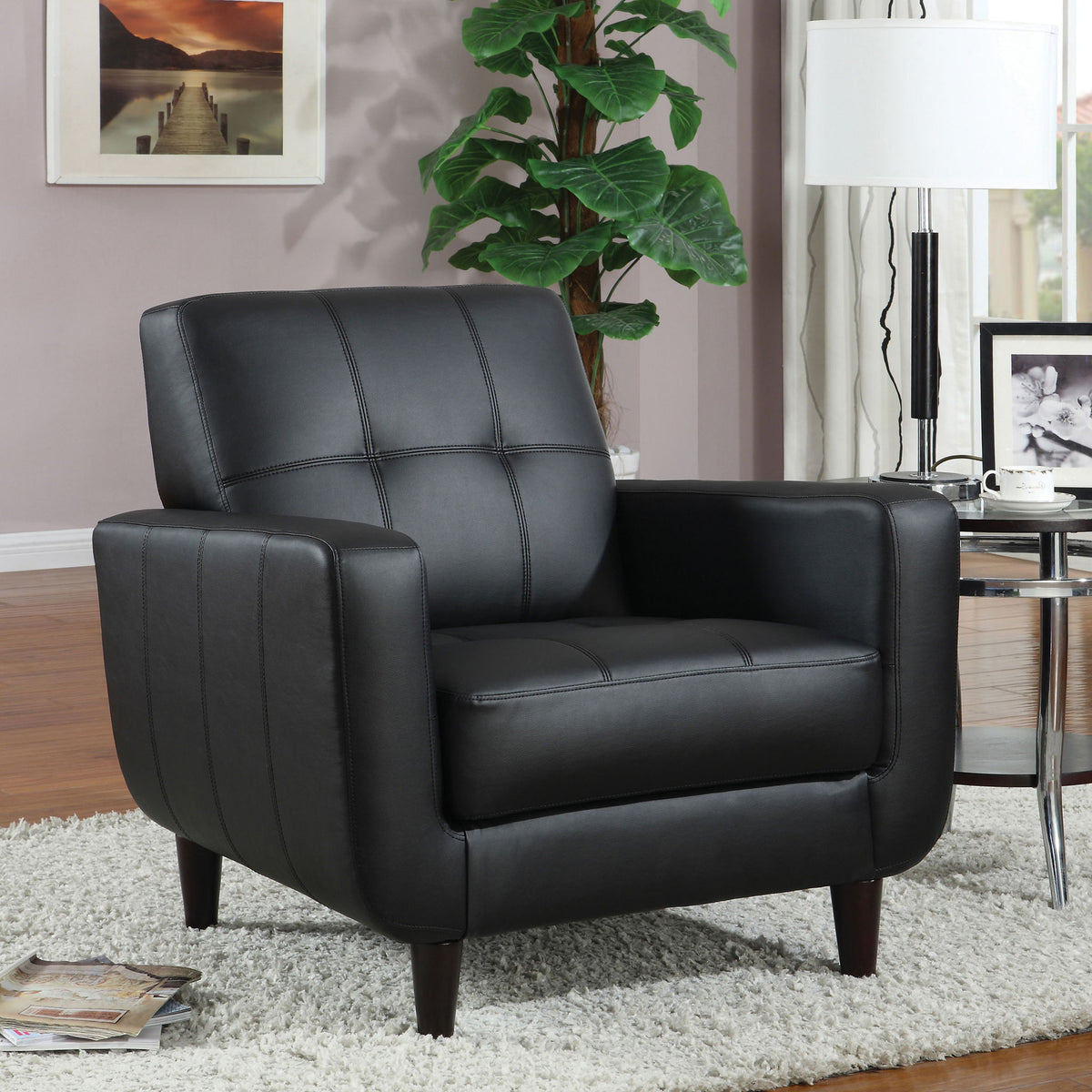 Track Arm Accent Chair With Tufted Upholstery - Black