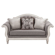 Florian - Loveseat With 3 Pillows - Gray Fabric & Antique White - R&R Furniture Gallery (Fountain Valley, CA)