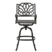 Outdoor Cast Aluminum Swivel Bar Stool With Scrolled Arms - Bronze - R&R Furniture Gallery (Fountain Valley, CA)