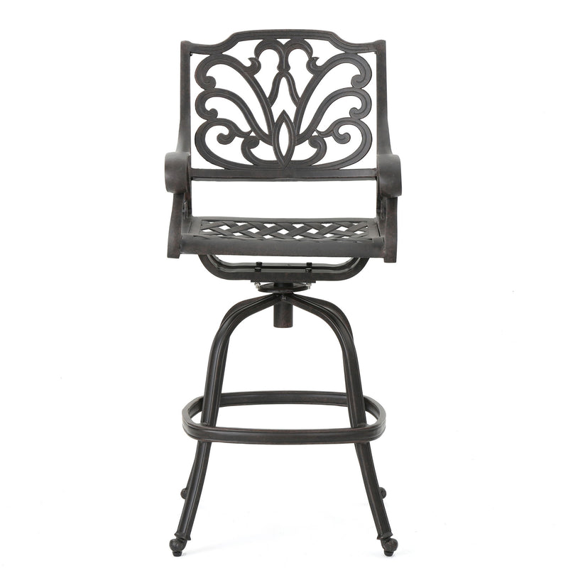 Outdoor Cast Aluminum Swivel Bar Stool With Scrolled Arms - Bronze - R&R Furniture Gallery (Fountain Valley, CA)