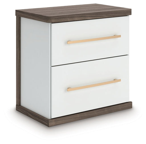 Kendanport - Two Drawer Night Stand - Brown / White - R&R Furniture Gallery (Fountain Valley, CA)