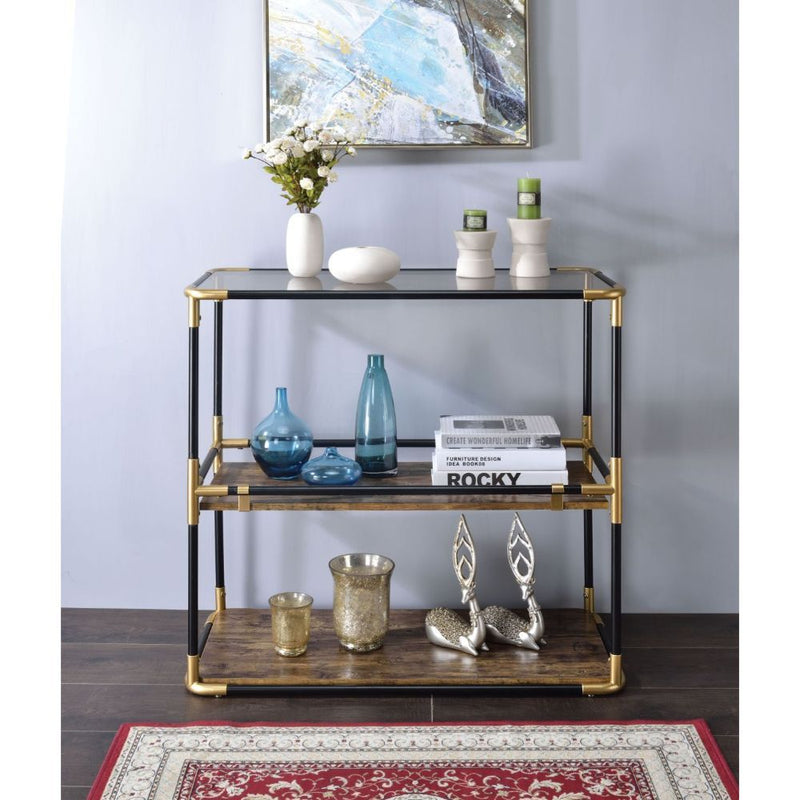 Heleris - Console Table - Smoky Glass Top & Black & Gold - R&R Furniture Gallery (Fountain Valley, CA)