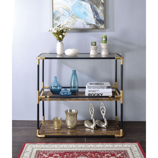 Heleris - Console Table - Smoky Glass Top & Black & Gold - R&R Furniture Gallery (Fountain Valley, CA)