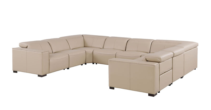 1208 - 8 Piece U Shaped Leather Sectional With 4 Power Recliners And Power Headrests - Beige