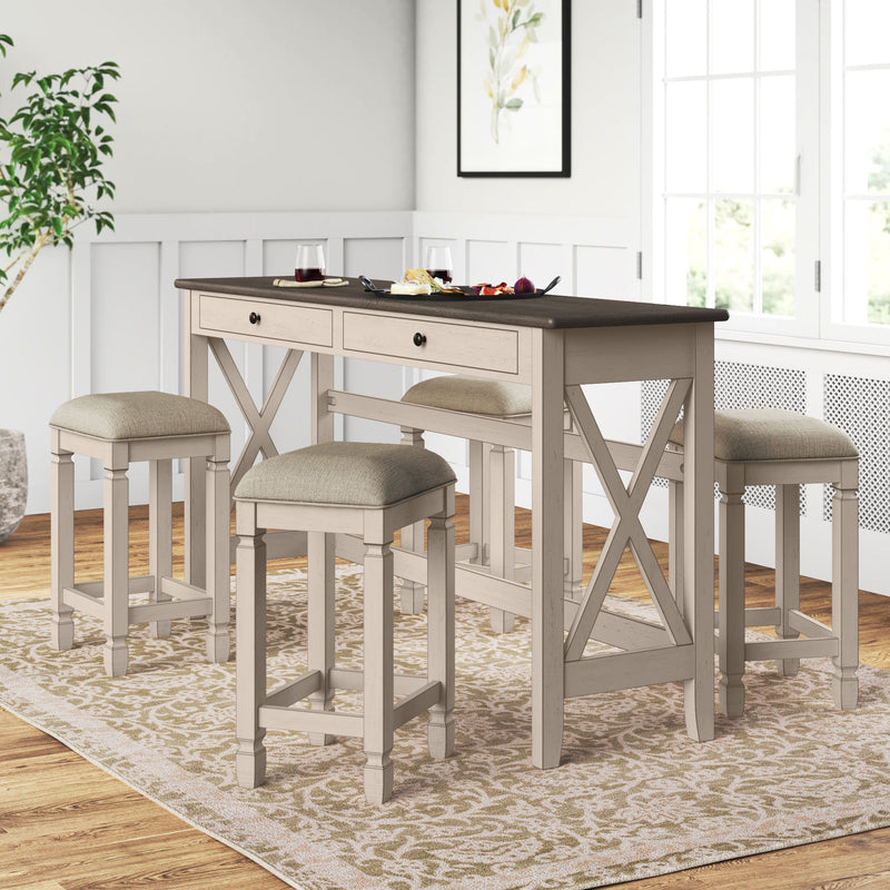 Console Table With 4 Stools - Antique White - R&R Furniture Gallery (Fountain Valley, CA)