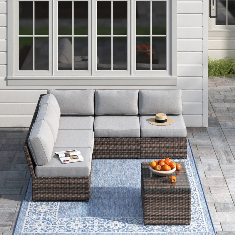 Comfortable Modern Patio Rattan Sectional Set With Cushions - R&R Furniture Gallery (Fountain Valley, CA)