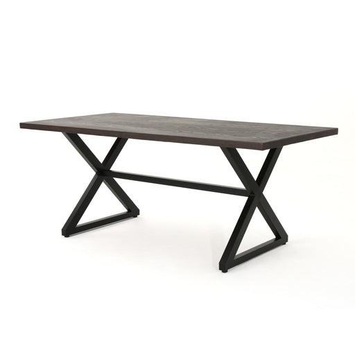 Outdoor aluminum dining table with steel frame by Noble House, featuring a sleek, modern design for outdoor patio use.