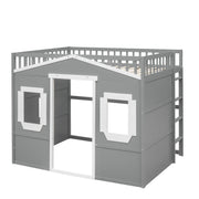 DreamHaus elegant house loft bed with ladder, featuring a cozy sleeping area and sturdy wood frame in a modern bedroom setting.
