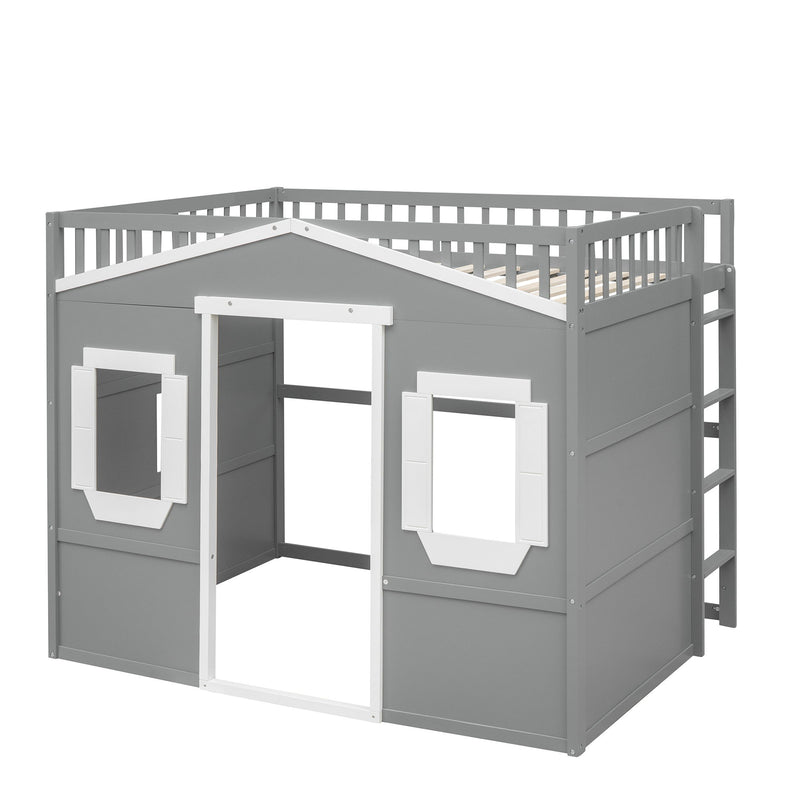 DreamHaus elegant house loft bed with ladder, featuring a cozy sleeping area and sturdy wood frame in a modern bedroom setting.