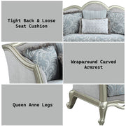 Qunsia - Loveseat With 4 Pillows - Light Gray Linen & Champagne - R&R Furniture Gallery (Fountain Valley, CA)
