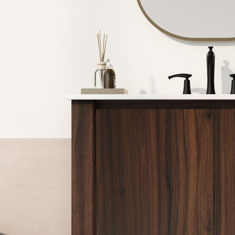 Modern Bathroom Vanity With Rectangle Ceramic Sink, Soft Closing Doors - R&R Furniture Gallery (Fountain Valley, CA)