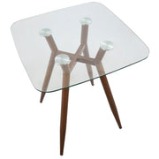 Lumi Source Clara mid-century modern square counter table with wooden top and sleek metal legs.
