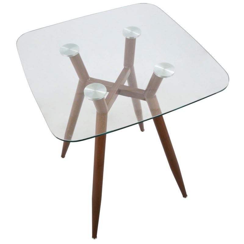 Lumi Source Clara mid-century modern square counter table with wooden top and sleek metal legs.