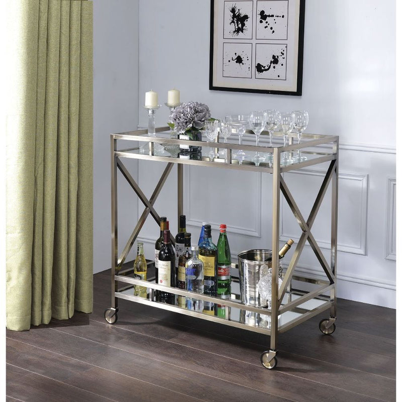 Kristensen - Serving Cart - Mirrored & Antique Gold - R&R Furniture Gallery (Fountain Valley, CA)