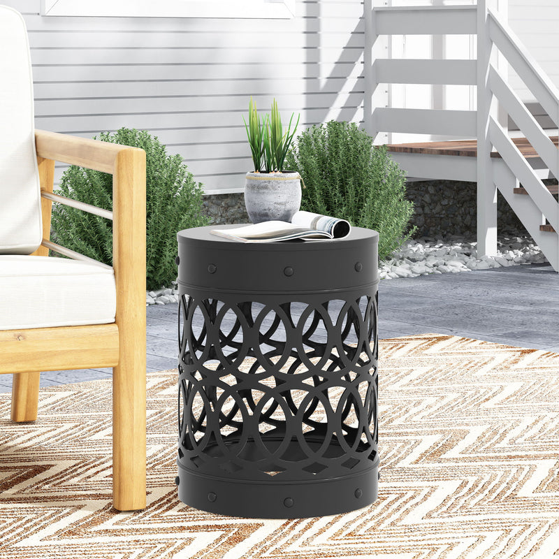 Noble House outdoor metal large end table with modern design, featuring a sleek, durable surface suitable for outdoor decor.