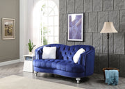Glory Furniture Jewel loveseat, stationary sofa with plush fabric and tufted design, ideal for living room seating.