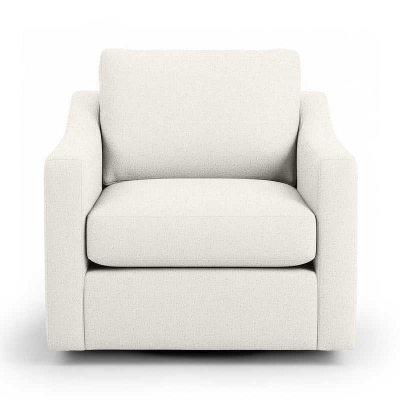 Classic Home Aspen swivel chair with plush fabric upholstery and a modern, rounded design for comfortable seating.