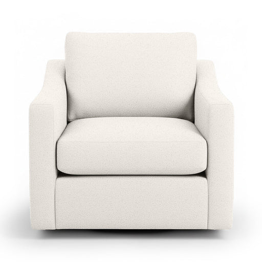 Classic Home Aspen swivel chair with plush fabric upholstery and a modern, rounded design for comfortable seating.