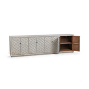 Blue washed Malibu 8-door buffet cabinet by Classic Home with wood finish and spacious storage.