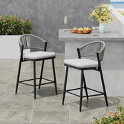 Outdoor 26" Counter Height Metal Frame Counter Stools With Scallop Shaped Backrest & Water Resistant Cushions - R&R Furniture Gallery (Fountain Valley, CA)