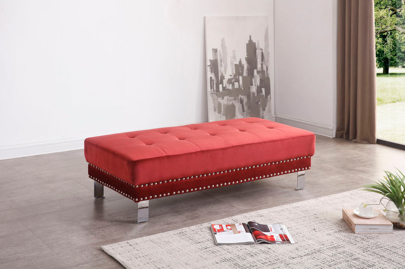 Contemporary upholstered ottoman by Glory Furniture with a sleek, elegant design and plush fabric for modern living rooms.