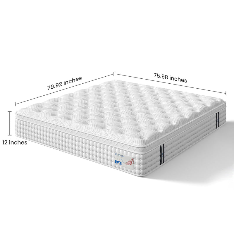 12" King Hybrid Mattress, Memory Foam & Pocket Spring Bed, Medium Firm Comfort, Spine Support, Quiet & Breathable - White - R&R Furniture Gallery (Fountain Valley, CA)