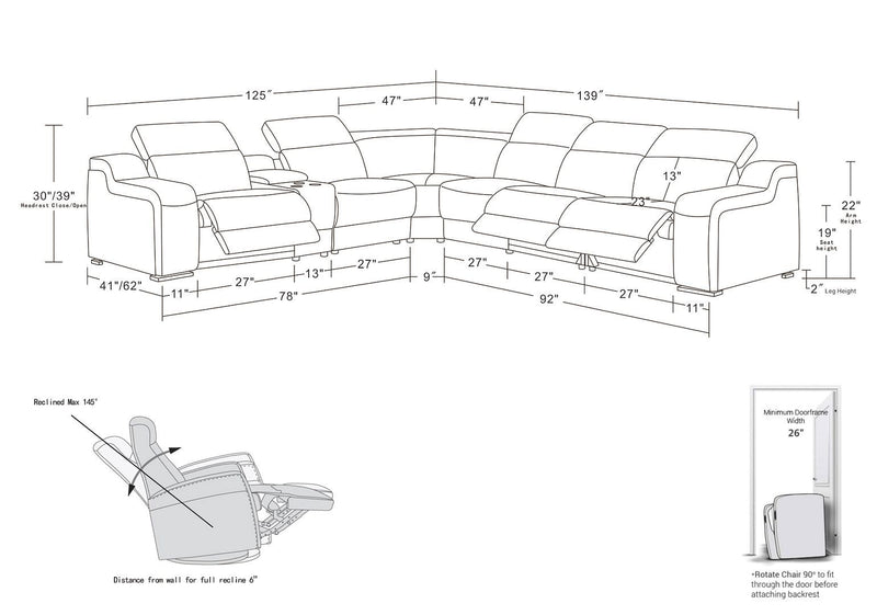 1116 - 7-Piece L-Shaped Sectional Sofa In With 3 Power Recliners & Power Headrests