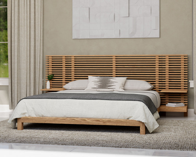 Tanner California King-size Solid Ash Wall Bed with Integrated Nightstands in Flaxen