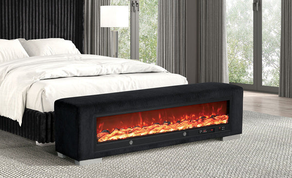 Elnath - Bench w/ Visual Wood Log Fireplace, Black