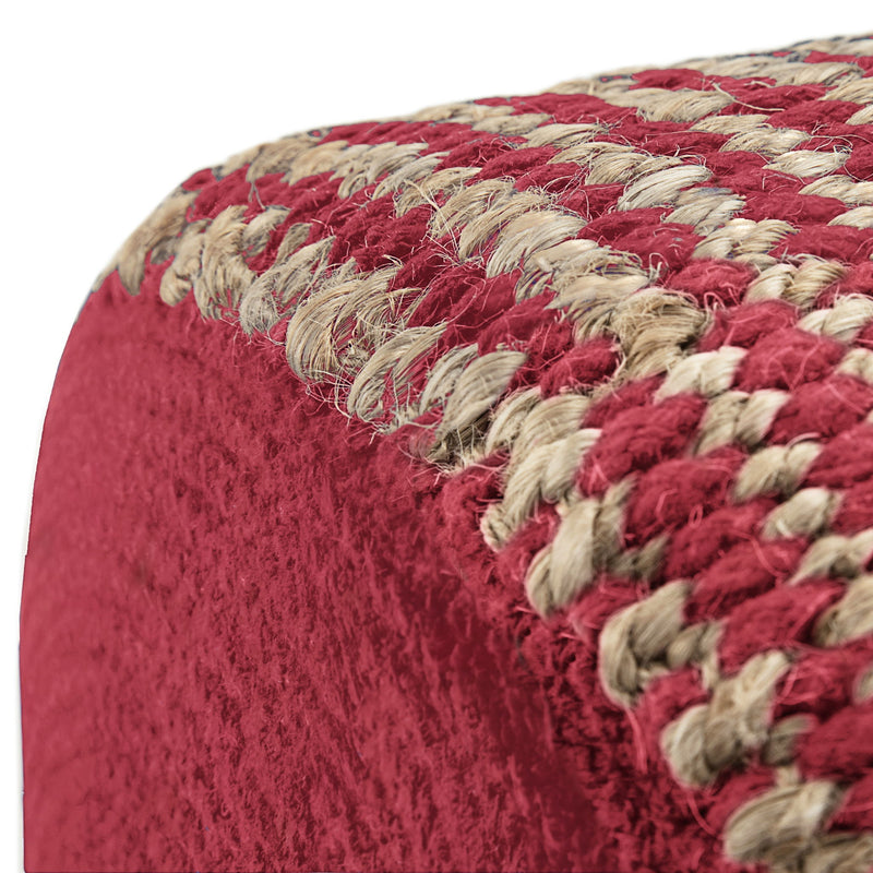 Larissa handcrafted round braided pouf from Simpli-Home, an accent pouf with woven texture and natural earthy tones.