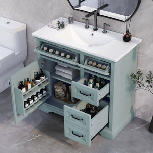 36" Bathroom Vanity With Sink, 2 Tip Out Drawers, Soft Close Hinges