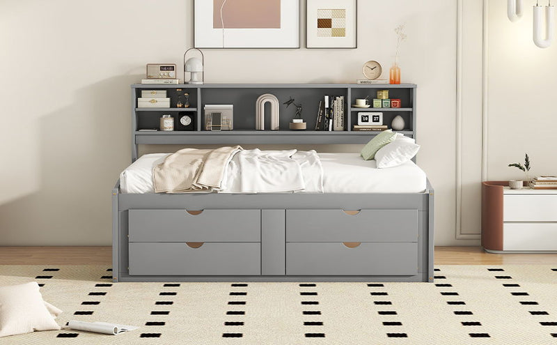 Daybed With 2 Bedside Cabinets, Upper Shelves And 4 Drawers - R&R Furniture Gallery (Fountain Valley, CA)