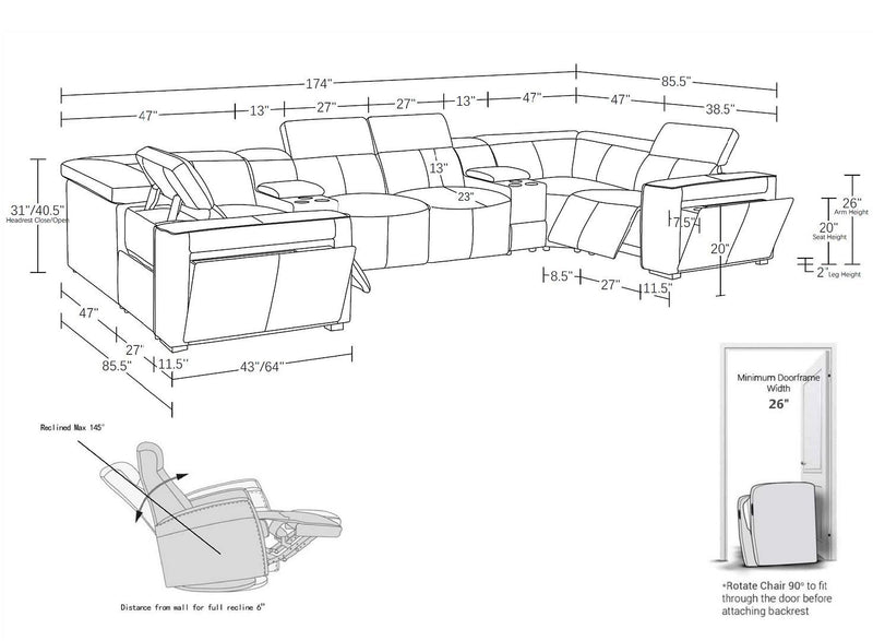 1224 - 8-Piece U-Shaped Sectional Sofa In With 2 Power Recliners & Power Headrests