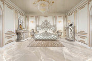 Sandoval - Eastern King Bed - Beige Synthetic Leather & Champagne - R&R Furniture Gallery (Fountain Valley, CA)
