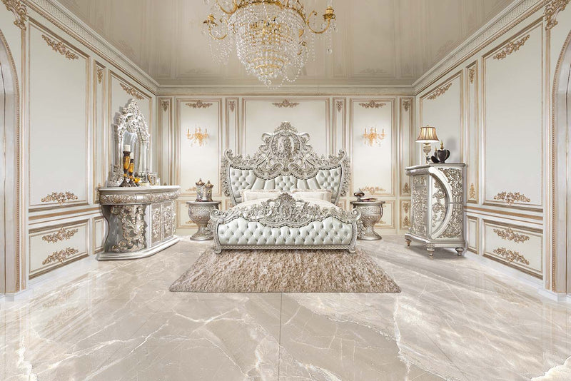 Sandoval - Eastern King Bed - Beige Synthetic Leather & Champagne - R&R Furniture Gallery (Fountain Valley, CA)