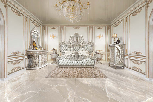 Sandoval - Eastern King Bed - Beige Synthetic Leather & Champagne - R&R Furniture Gallery (Fountain Valley, CA)